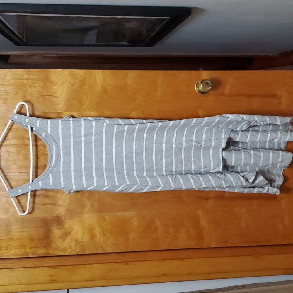 Gray striped maxi hi low dress size small